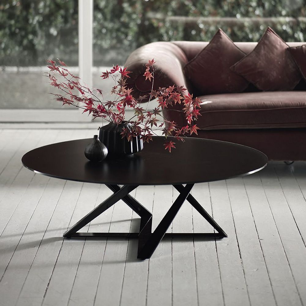 millennium bontempi coffee table in glossy black velvet black glass top